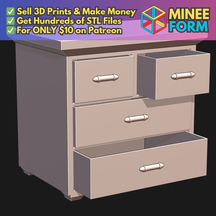 Bedside Drawer Style Desk Organizer with Pull-Out Drawer for Coins & Trinkets MineeForm FDM 3D Print STL File