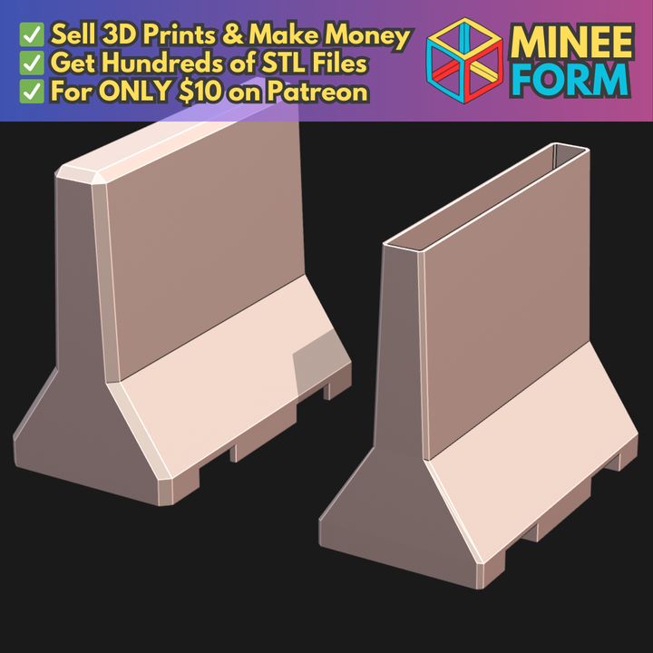 Concrete Road Divider Shaped Bookend with Optional Secret Compartment MineeForm FDM 3D Print STL File