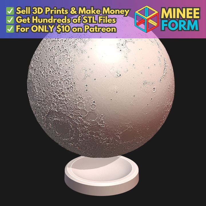 Highly Detailed Educational Moon Model for Science Learning MineeForm FDM 3D Print STL File