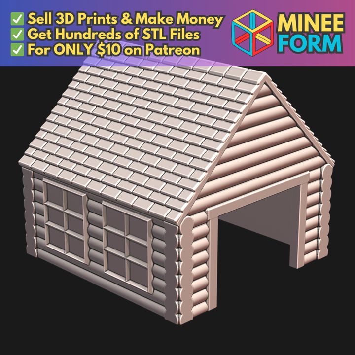 Log Cabin Wooden House Reptile Hamster Small Pet Animal Hide MineeForm FDM 3D Print STL File