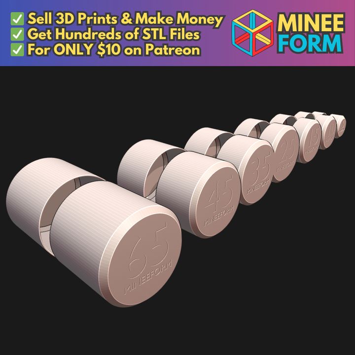 Cement Dumbbell Set with 1 Inch Metal Rod Handle & 3D Printed Shell (5-65 lbs) MineeForm FDM 3D Print STL File