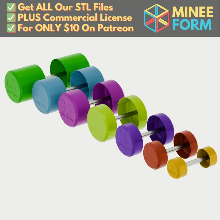 Cement Dumbbell Set with 1 Inch Metal Rod Handle & 3D Printed Shell (5-65 lbs) MineeForm FDM 3D Print STL File image