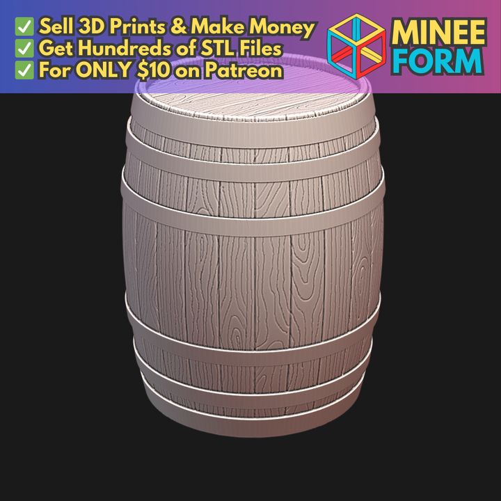 28mm Fantasy Mini Highly Detailed Medieval Wine Barrel for D&D Tabletop Wargame Terrain MineeForm FDM 3D Print STL File