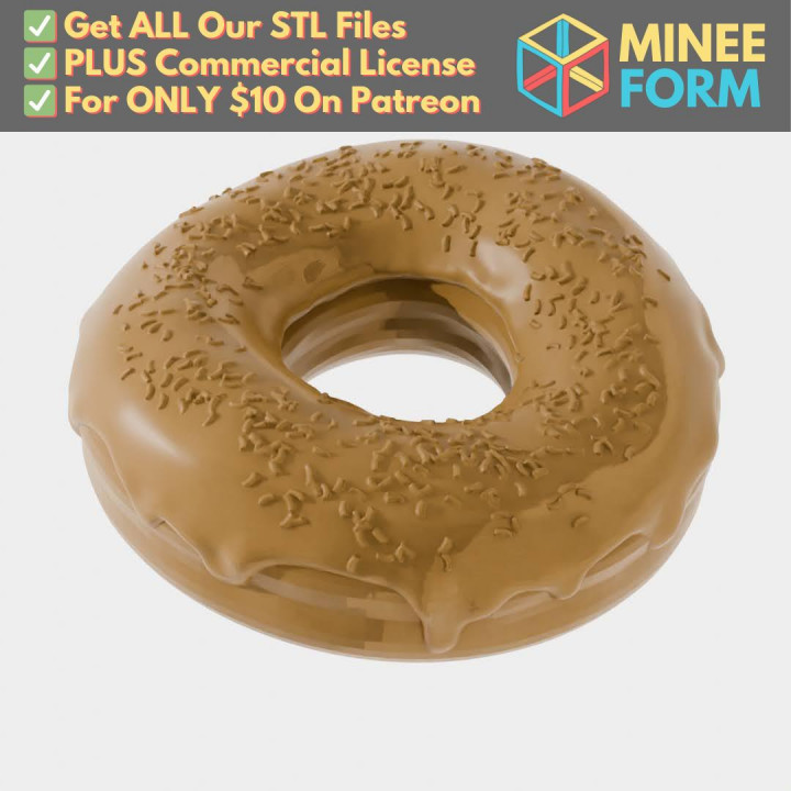 Miniature Glazed Donut with Sprinkles for Dollhouse Bakery or Kitchen MineeForm FDM 3D Print STL File image
