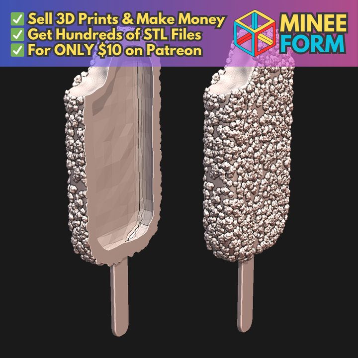 Ice Cream Bar with Secret Compartment (Requires Pausing During Print) MineeForm FDM 3D Print STL File