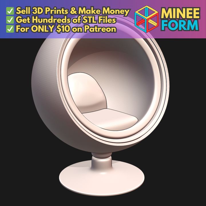 28mm Retro Futurism Round Ball Chair Sci-Fi Tabletop Gaming MineeForm FDM 3D Print STL File