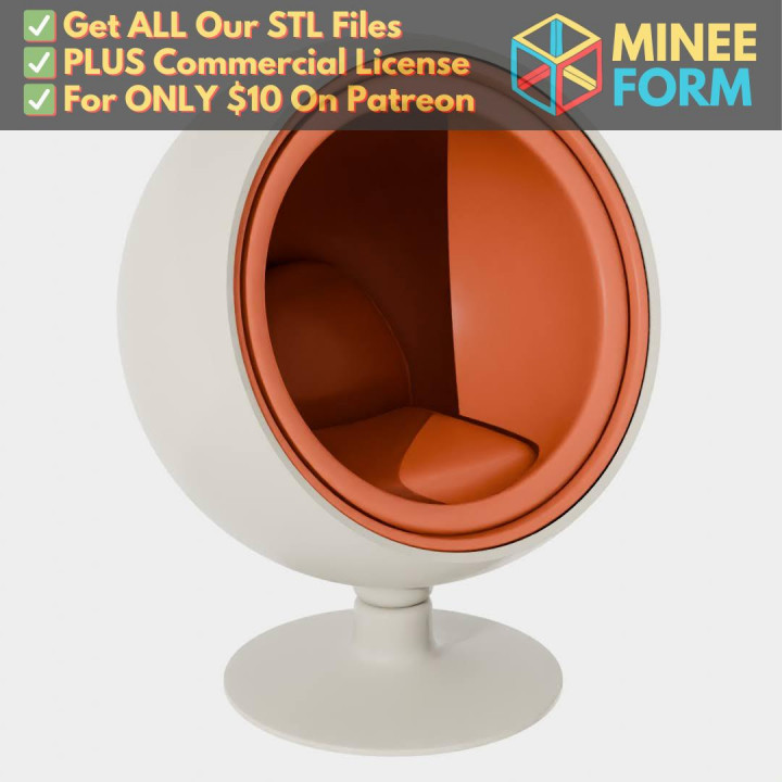 Retro Futuristic Round Ball Chair for Dollhouse Miniature Furniture MineeForm FDM 3D Print STL File image
