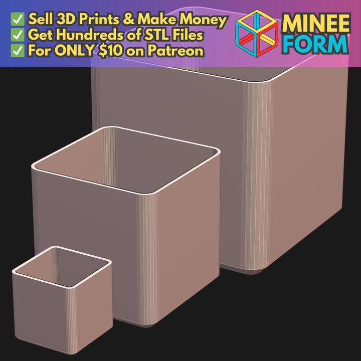 Simple Square Technical Nursery Pots for 1020 Seed Starting Trays MineeForm FDM 3D Print STL File