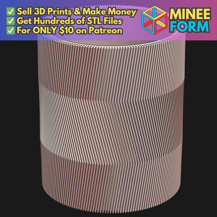 Zig Zag Fluted Planter for Indoor Plants MineeForm FDM 3D Print STL File