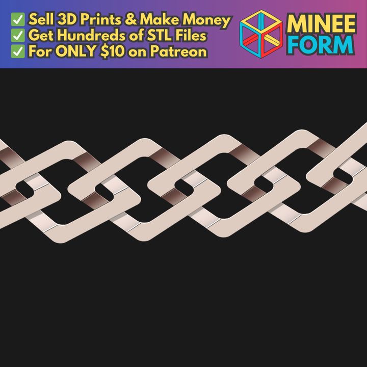 Gangster Style Chain Necklace with Diamond Pattern Links MineeForm FDM 3D Print STL File