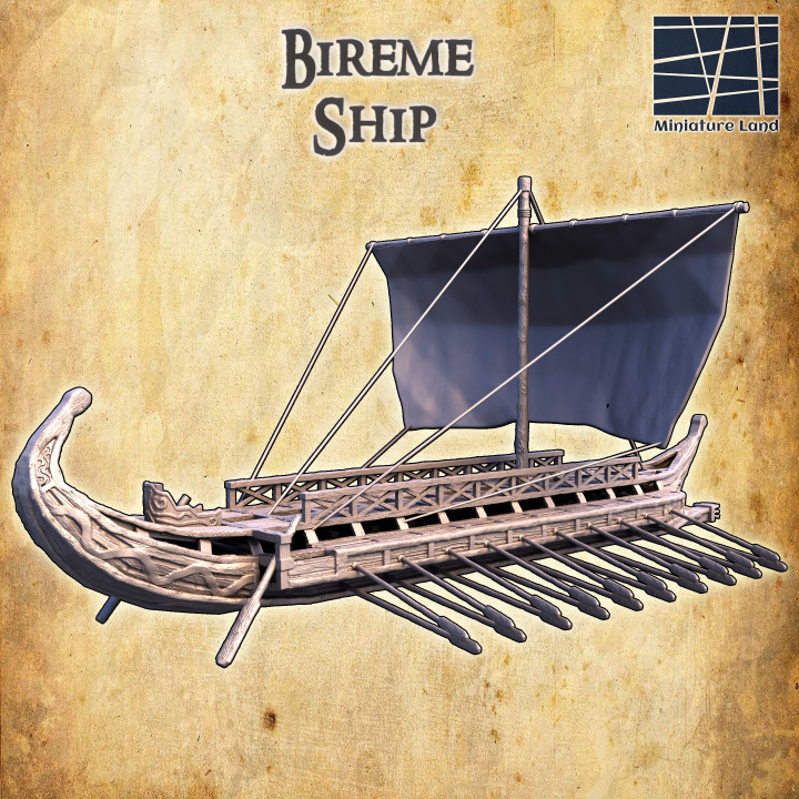 Bireme Ship - Tabletop Terrain - 28 MM image