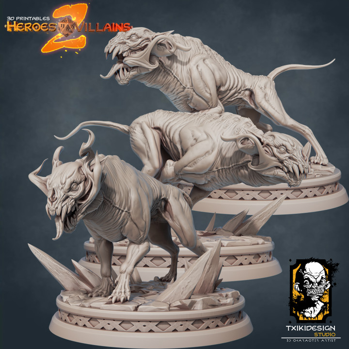 3D Printable Set_Hellhounds By Javier Txiki Tejedor