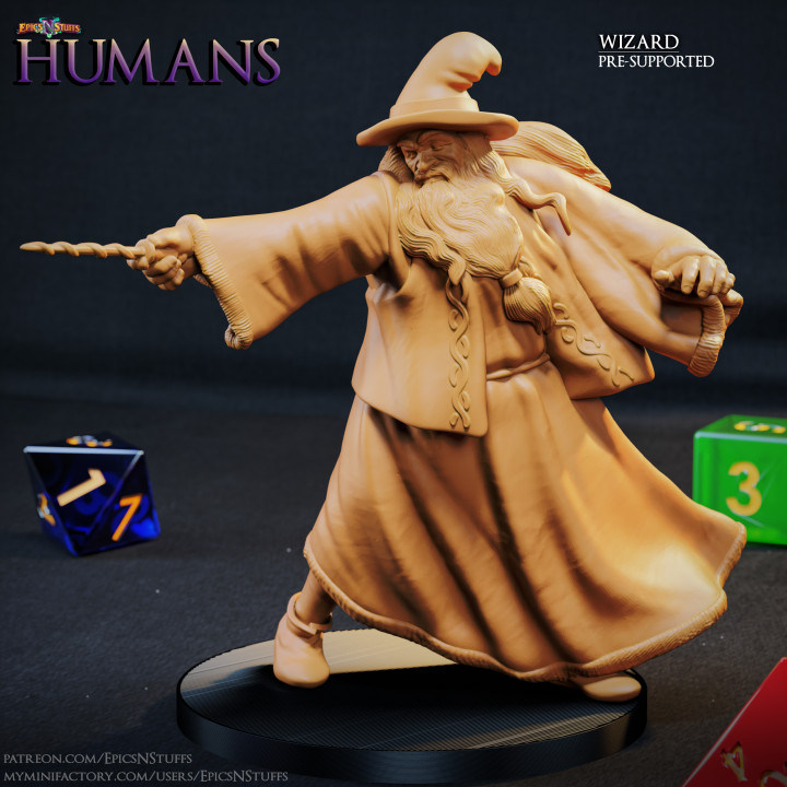 Human Wizard Miniature - Pre-Supported image