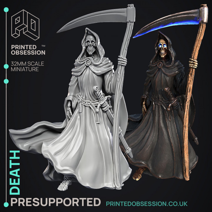 Death - The Grim Reaper -  PRESUPPORTED - Illustrated and Stats - 32mm scale image