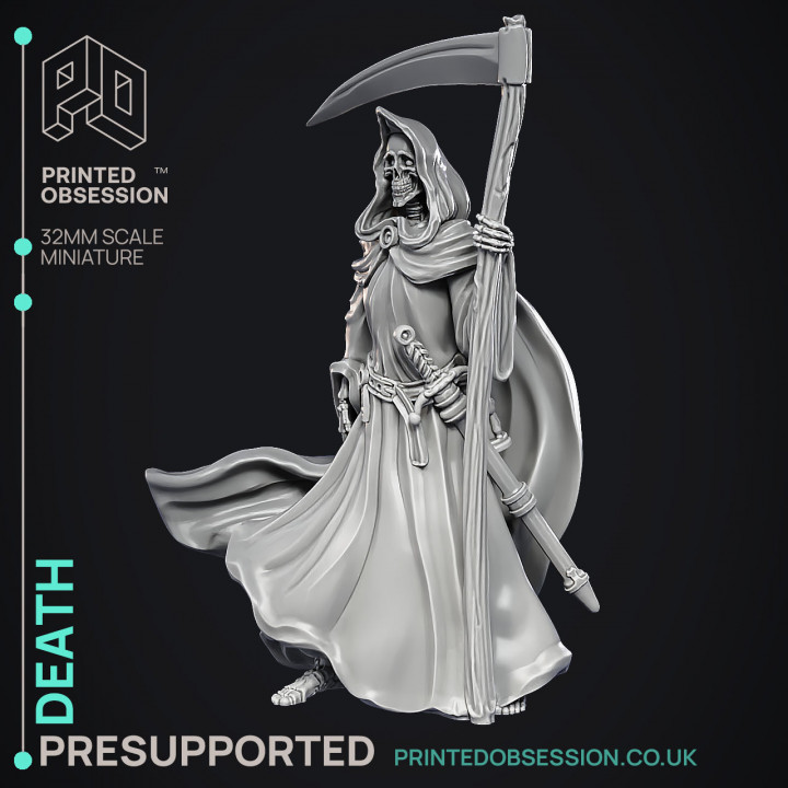 Death - The Grim Reaper -  PRESUPPORTED - Illustrated and Stats - 32mm scale image