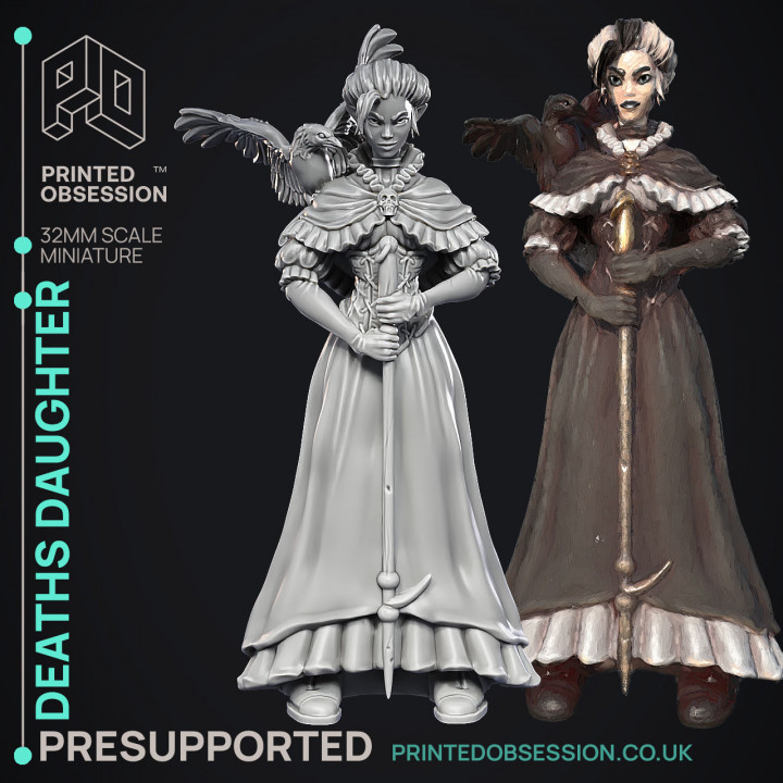 Deaths Daughter - The Keeper -  PRESUPPORTED - Illustrated and Stats - 32mm scale image