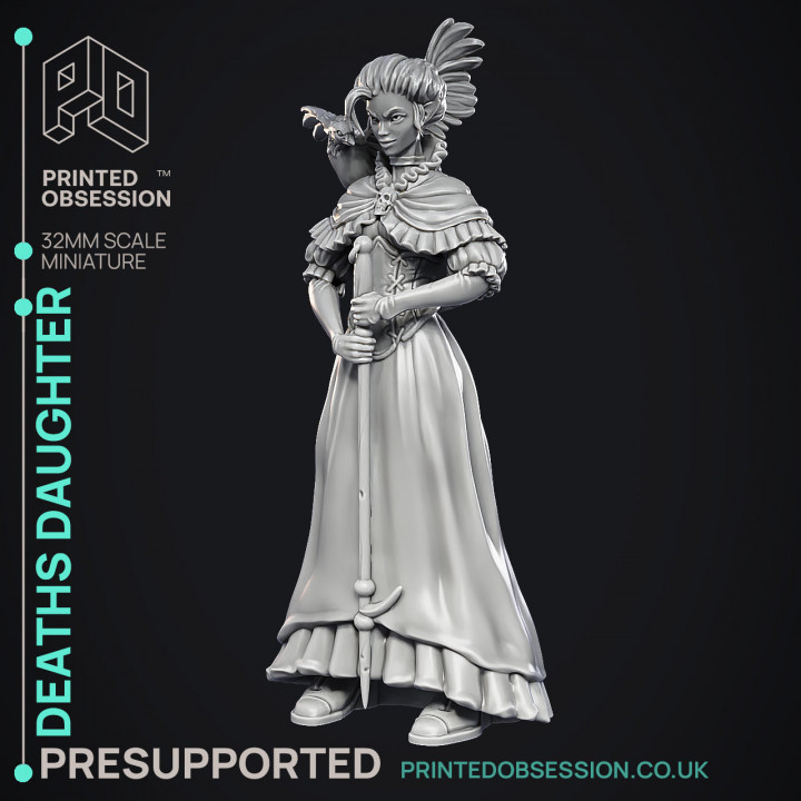 Deaths Daughter - The Keeper -  PRESUPPORTED - Illustrated and Stats - 32mm scale image
