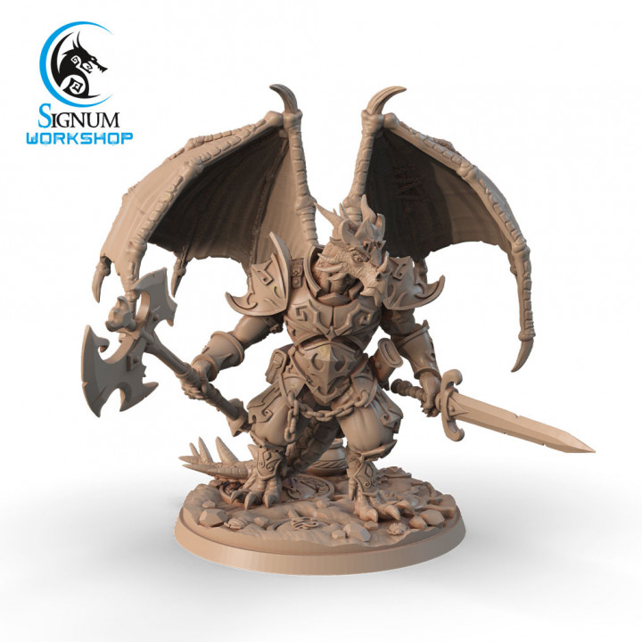 3D Printable Draconid Warrior with Poleaxe by Signum Workshop