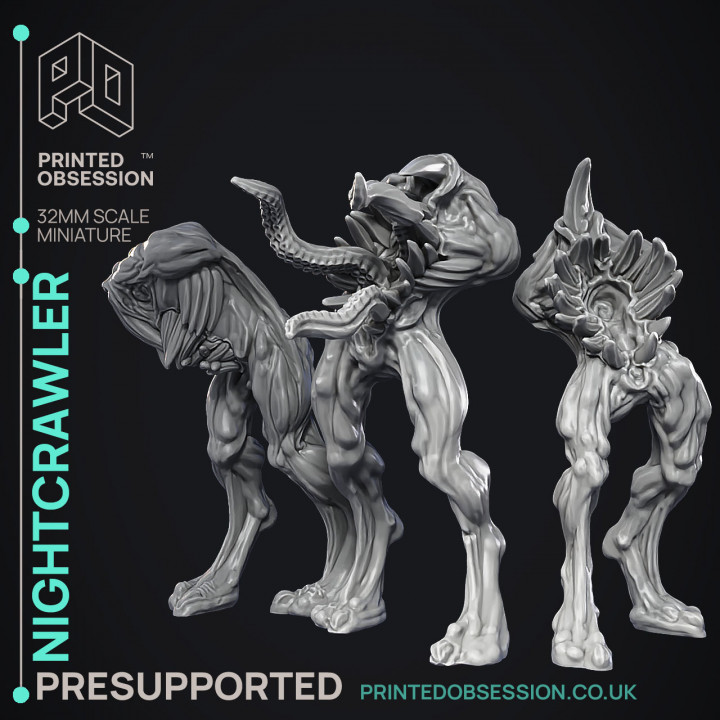 Night Crawler - 3 Models - Cryptids of the Darkwoods -  PRESUPPORTED - Illustrated and Stats - 32mm scale image
