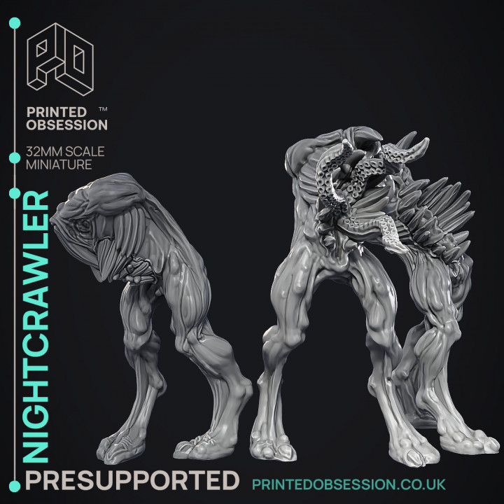 Night Crawler - 3 Models - Cryptids of the Darkwoods -  PRESUPPORTED - Illustrated and Stats - 32mm scale image