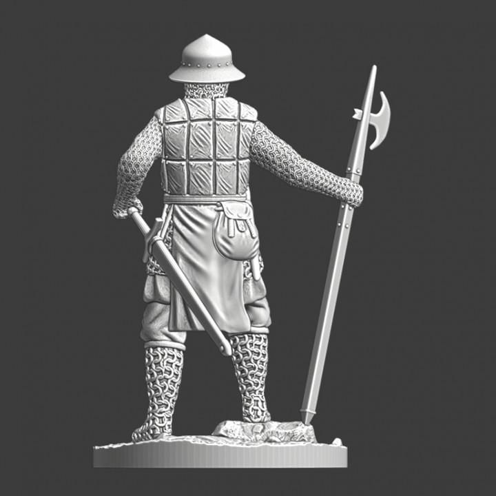 Medieval soldier with pole weapon resting image