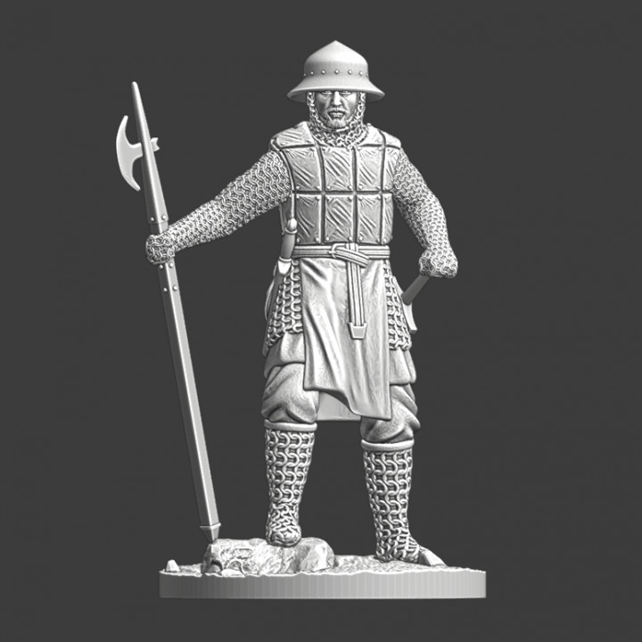 3D Printable Medieval soldier with pole weapon resting by Northern ...