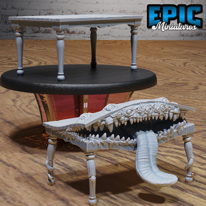 Mimic Table / Covering Desk Creature / Evil Trap / Sewers City Building Equipment / Ruthless Trickster Base Item / Dungeon Area Decoration / Shapechanger Encounter