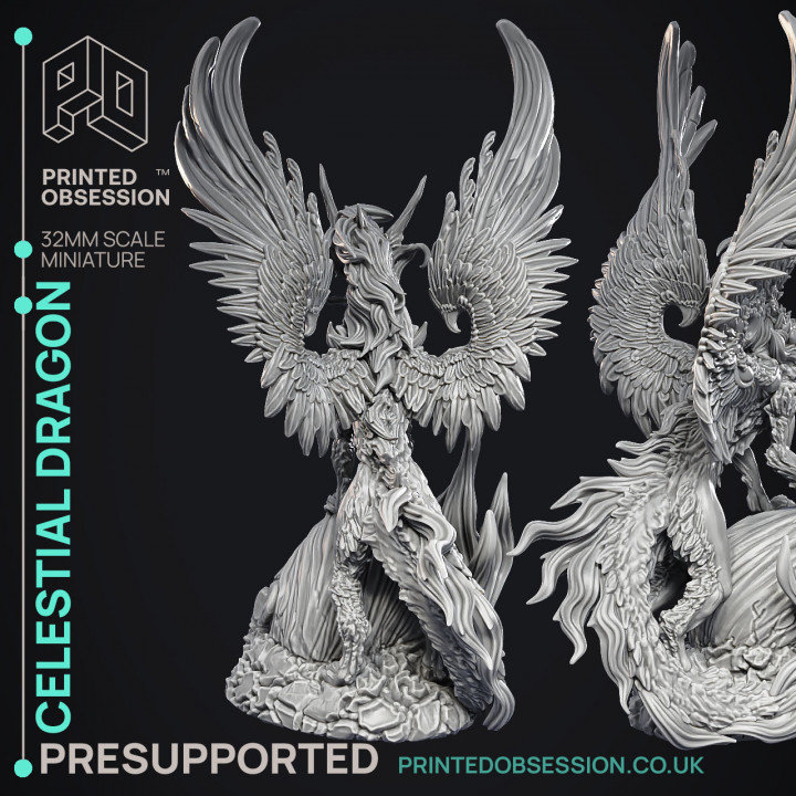 Celestial Dragon - Dragon Lord -  PRESUPPORTED - Illustrated and Stats - 32mm scale image