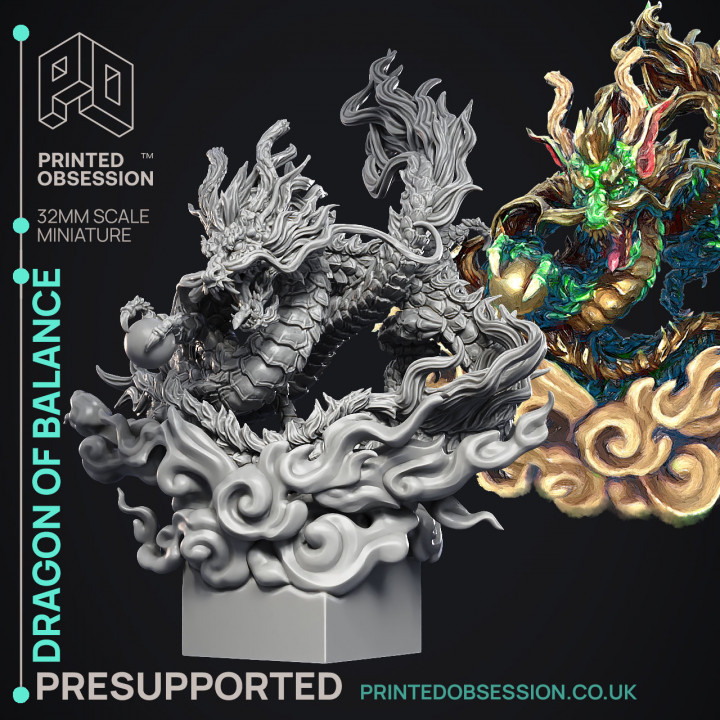 Dragon of Balance - Chinese Style Dragon -  PRESUPPORTED - Illustrated and Stats - 32mm scale image