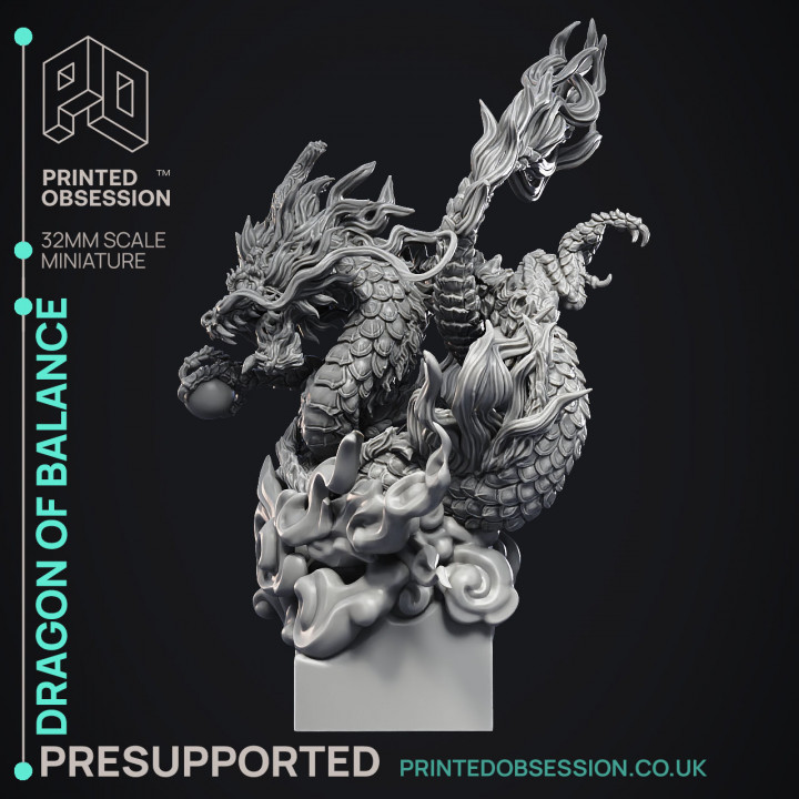 Dragon of Balance - Chinese Style Dragon -  PRESUPPORTED - Illustrated and Stats - 32mm scale image