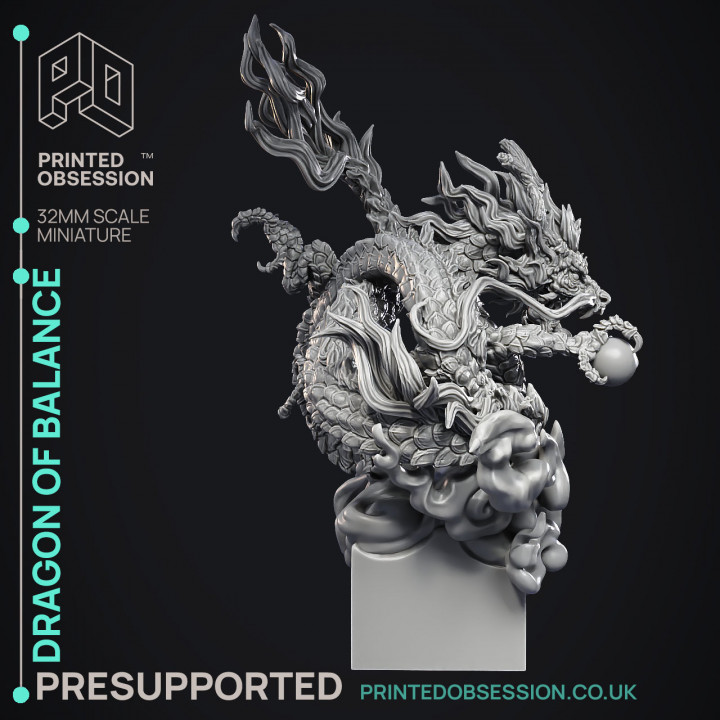 Dragon of Balance - Chinese Style Dragon -  PRESUPPORTED - Illustrated and Stats - 32mm scale image