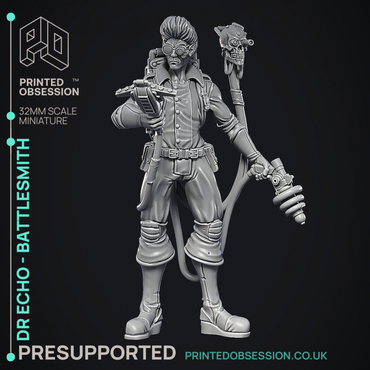 Battlesmith Artificer - Dr Echo - Ghast busters - PRESUPPORTED - Illustrated and Stats - 32mm scale image