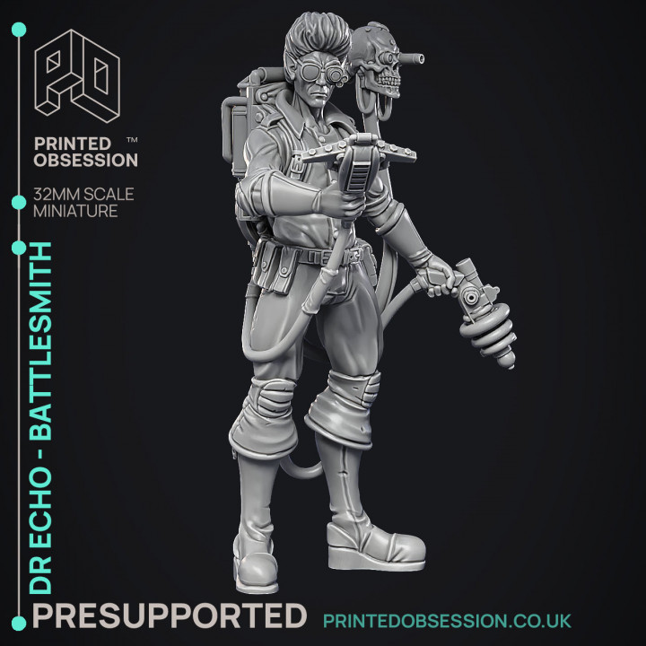 Battlesmith Artificer - Dr Echo - Ghast busters - PRESUPPORTED - Illustrated and Stats - 32mm scale image