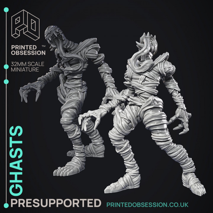 Ghasts - 2 models - Undead Creature - Ghast Busters - PRESUPPORTED - Illustrated and Stats - 32mm scale image