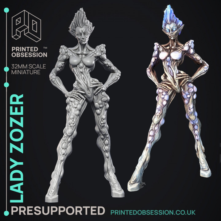 Lady Zozer - Undead Queen -  PRESUPPORTED - Illustrated and Stats - 32mm scale image