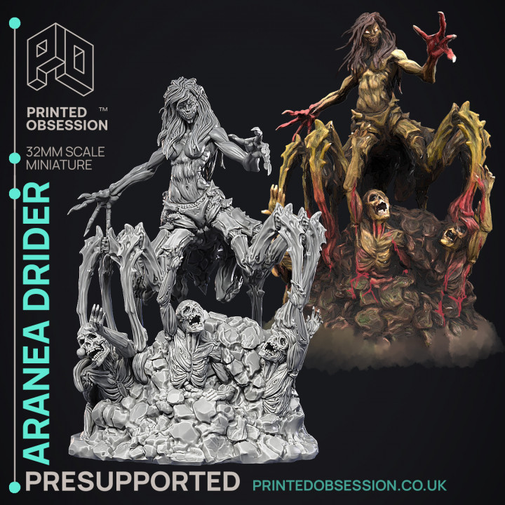 Aranea - Drider Necromancer - Godly Avatars -  PRESUPPORTED - Illustrated and Stats - 32mm scale image