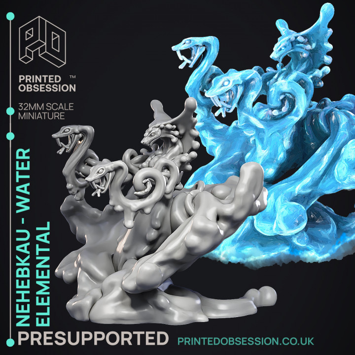 Nehebkau - Water Elemental - Godly Avatars -  PRESUPPORTED - Illustrated and Stats - 32mm scale image
