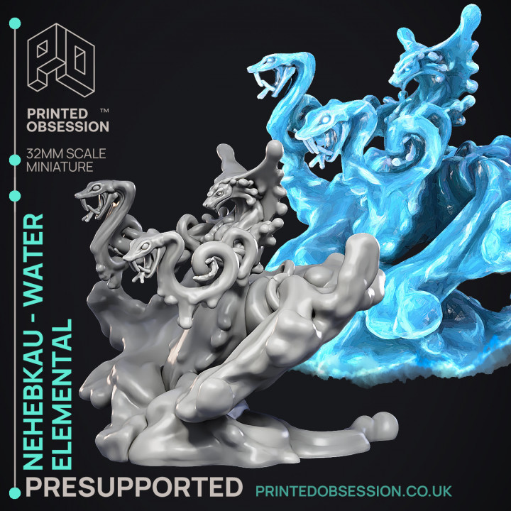 Nehebkau - Water Elemental - Godly Avatars -  PRESUPPORTED - Illustrated and Stats - 32mm scale