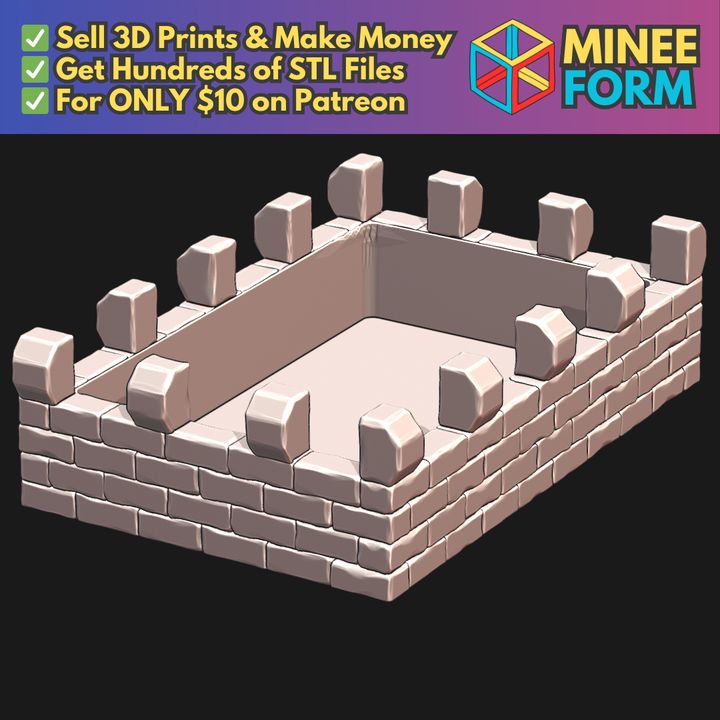 Medieval Castle Wall Shaped 3x5 Inch Index Note Card Holder MineeForm FDM 3D Print STL File