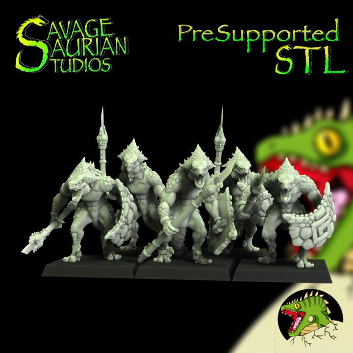 Lizardmen - Crested Iguanisaurus Warriors with Spears image