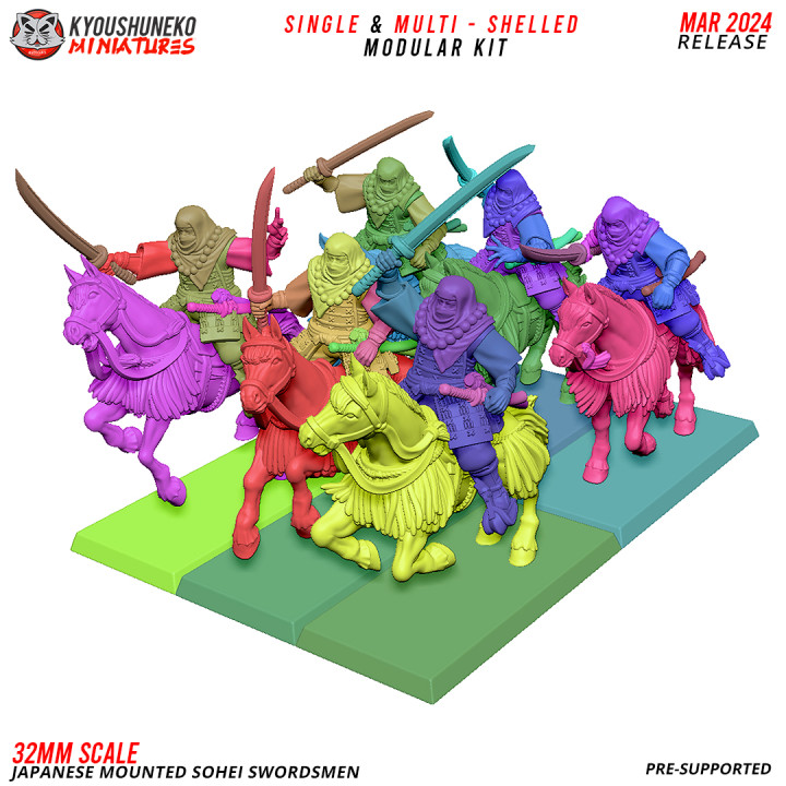 3D Printable Japanese Mounted Sohei Swordsmen by Kyoushuneko Miniatures