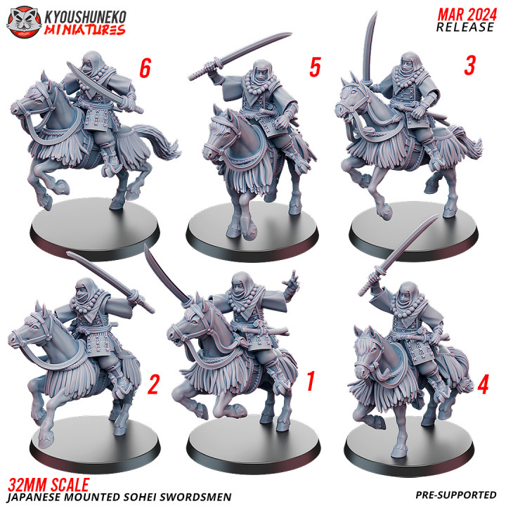 3D Printable Japanese Mounted Sohei Swordsmen by Kyoushuneko Miniatures