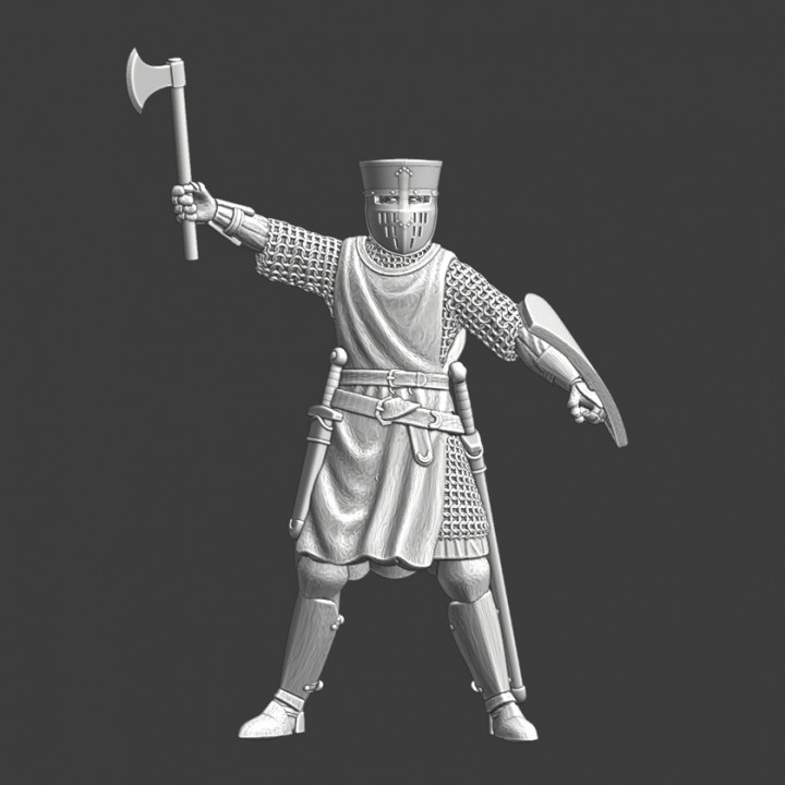 Medieval Crusader knight - raised axe image