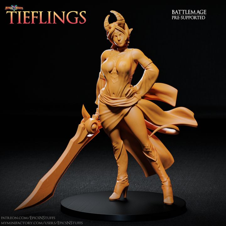 Tiefling Battlemage Miniature - Pre-Supported image