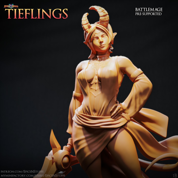 Tiefling Battlemage Miniature - Pre-Supported image