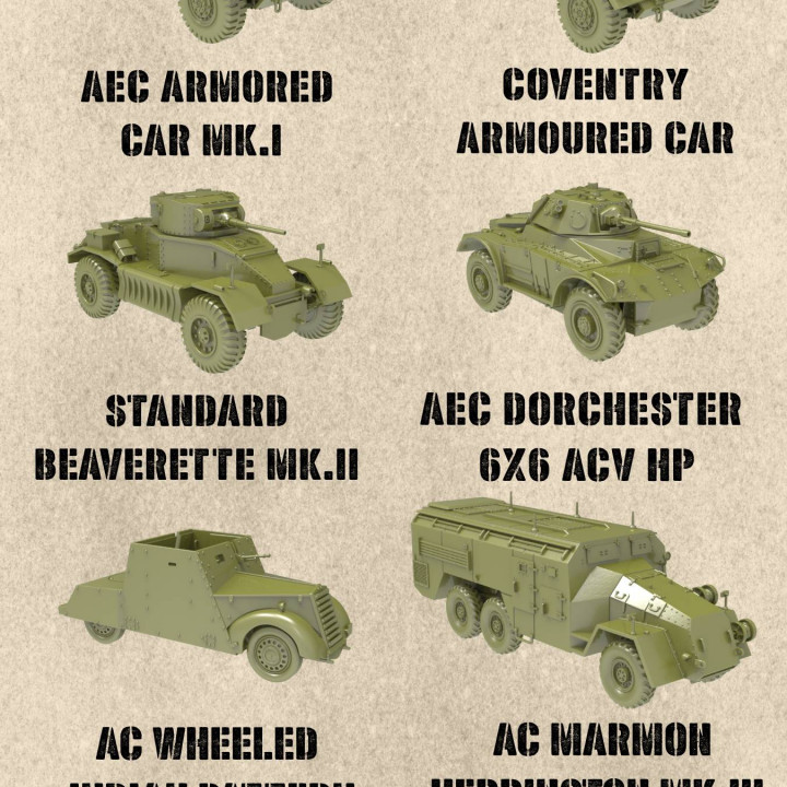 STL PACK - 16 BRITISH wheeled armored cars of WW2 (1:56, 28mm) - PERSONAL USE's Cover