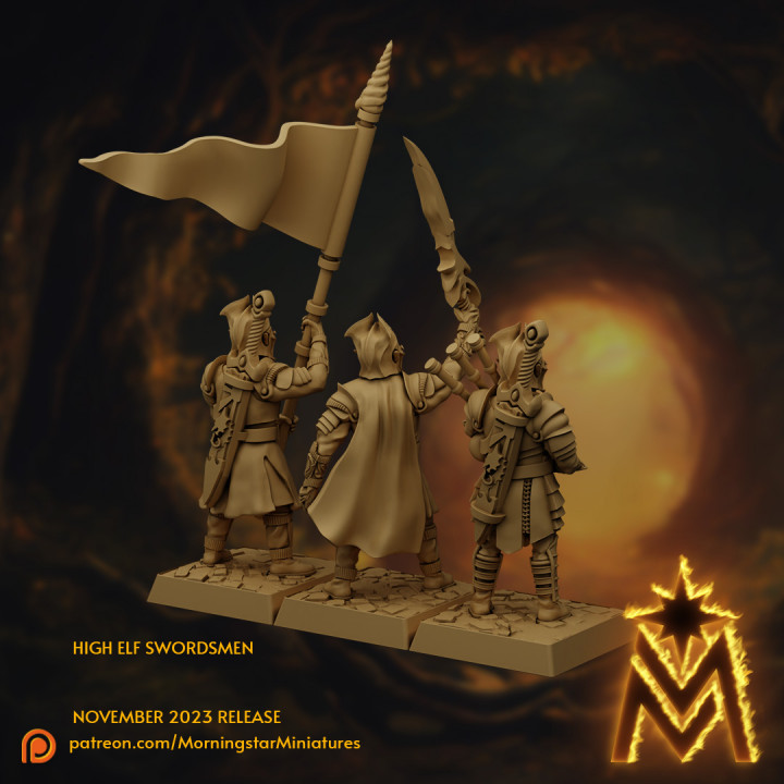 High Elf Swordsmen Command Group | 32mm Scale Presupported image