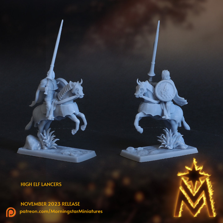 High Elf Lancers Command Group | 32mm Scale Presupported image