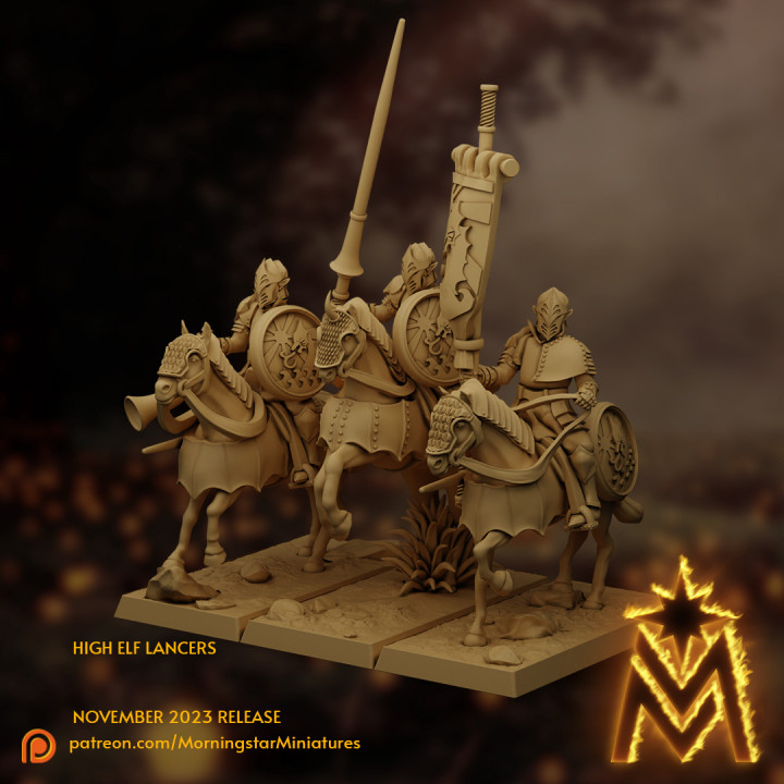 High Elf Lancers Command Group | 32mm Scale Presupported image