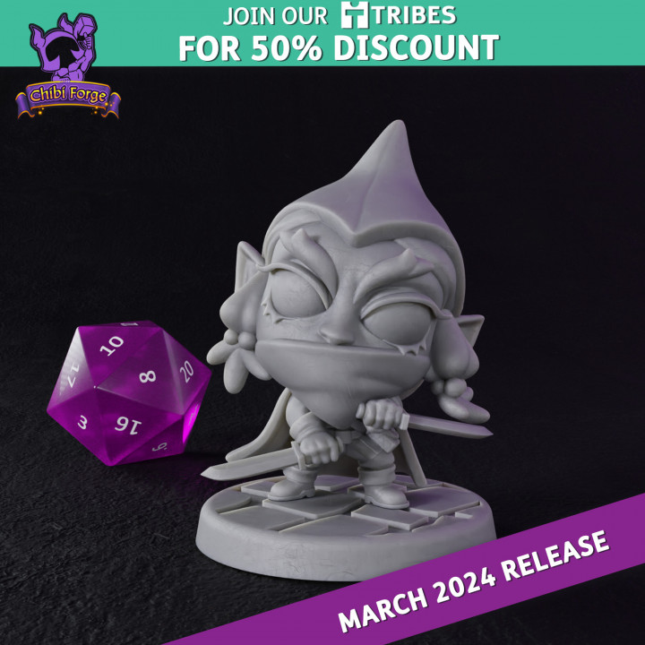 3D Printable Chibi Forge Female Gnome Rogue by Titan Forge Miniatures